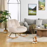 Fauteuil à bascule scandinave en velours côtelé avec accoudoirs pour salon ou chambre à coucher, beige - LITHOPS