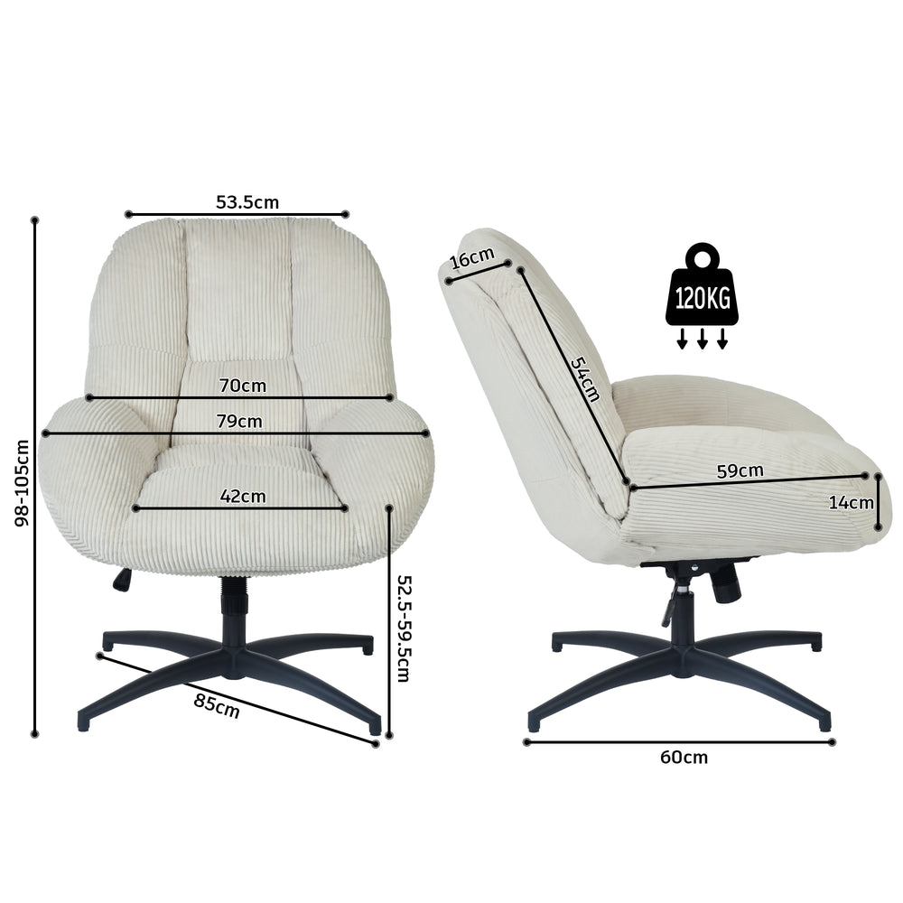 Adjustable Ergonomic Office Armchair Pivoting with fabric armrests white loop - Thomasina