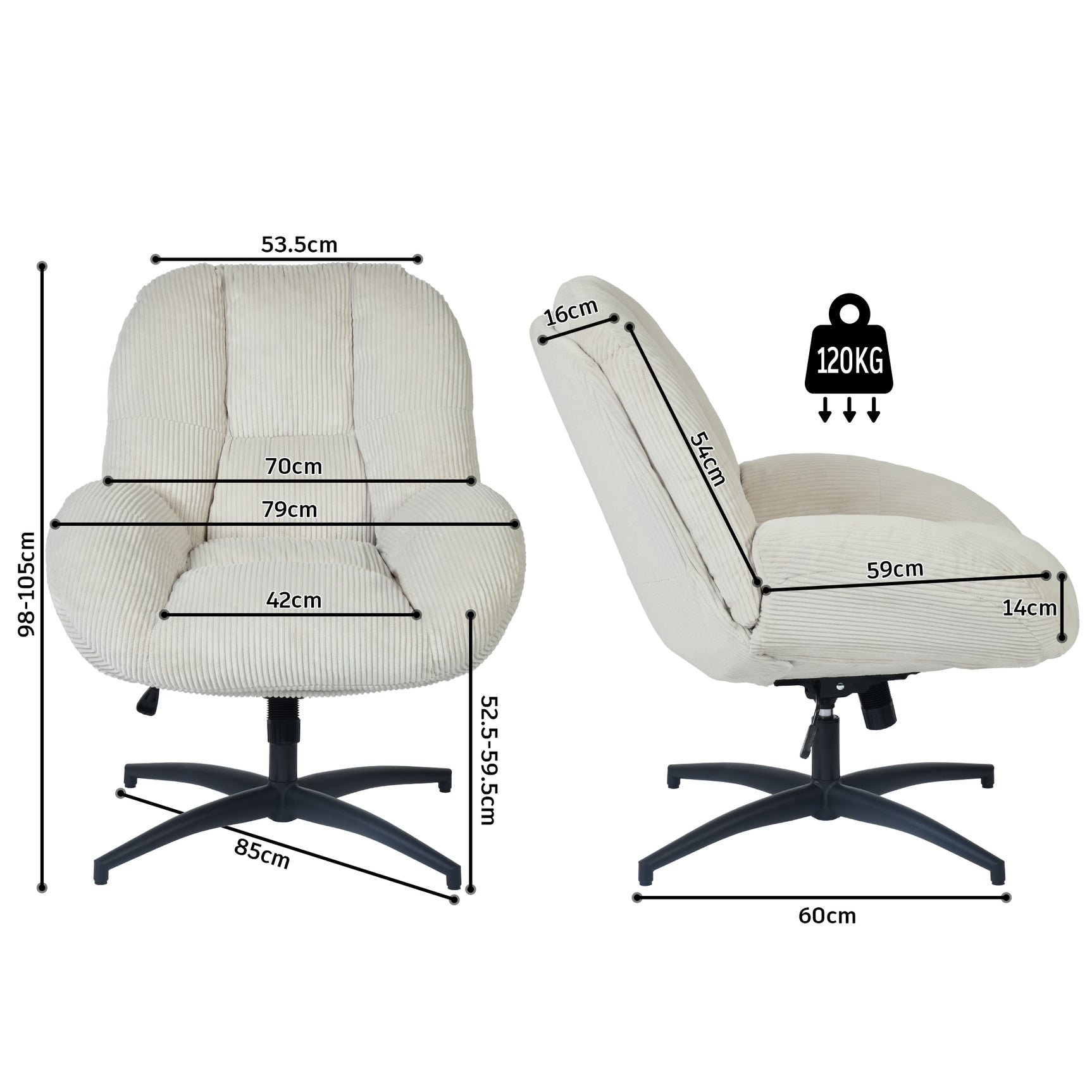 Adjustable Ergonomic Office Armchair Pivoting with fabric armrests white loop - Thomasina
