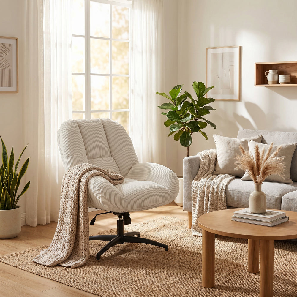 Adjustable Ergonomic Office Armchair Pivoting with fabric armrests white loop - Thomasina