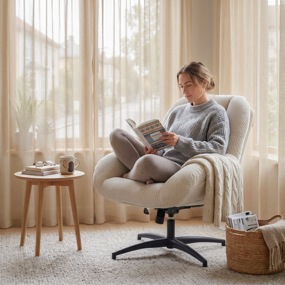 Adjustable Ergonomic Office Armchair Pivoting with fabric armrests white loop - Thomasina
