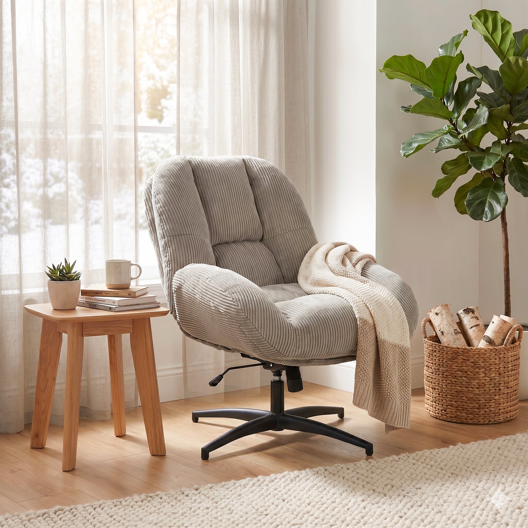 Adjustable Ergonomic Office Armchair Pivoting with fabric armrests white loop - Thomasina