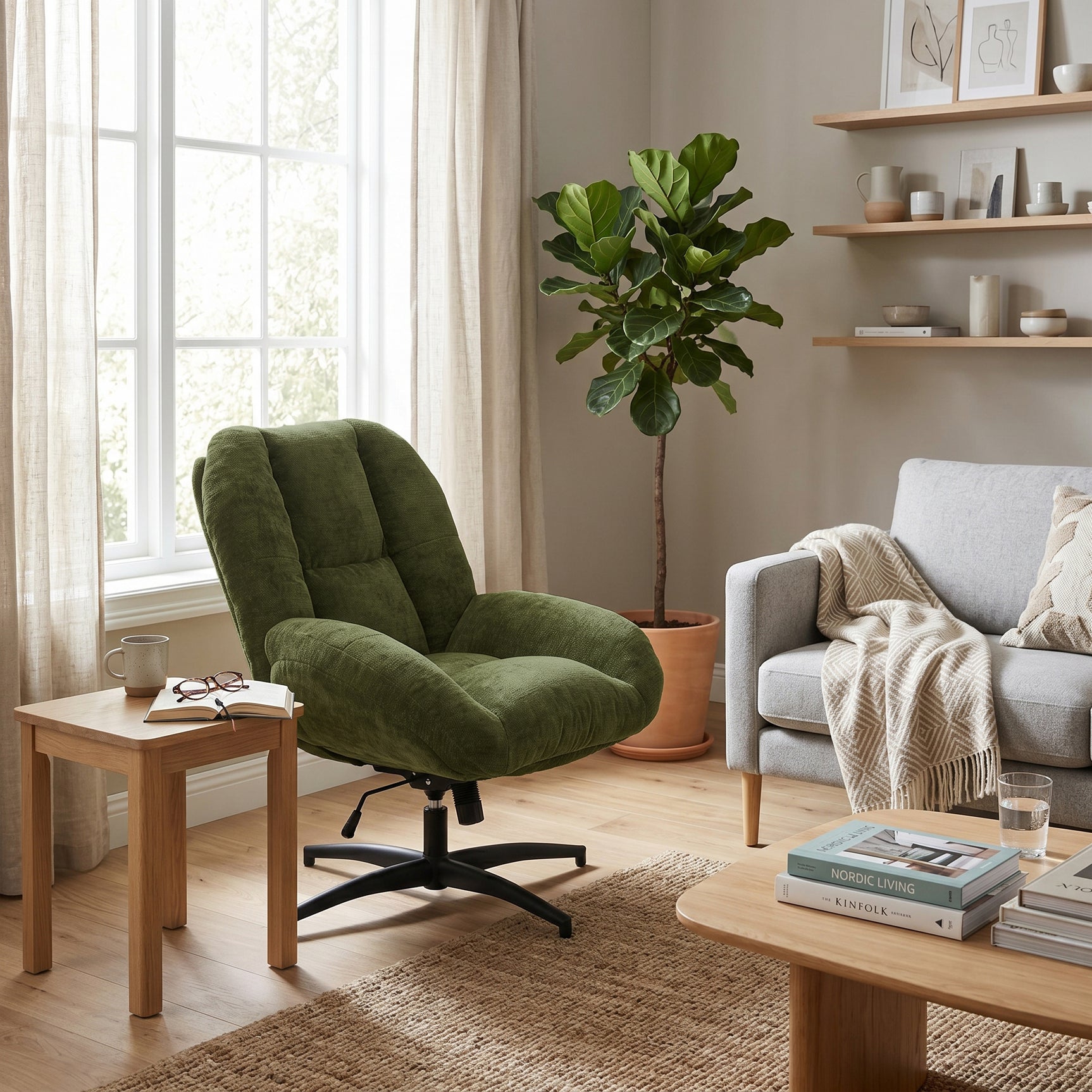Adjustable Ergonomic Office Armchair Pivoting with fabric armrests white loop - Thomasina