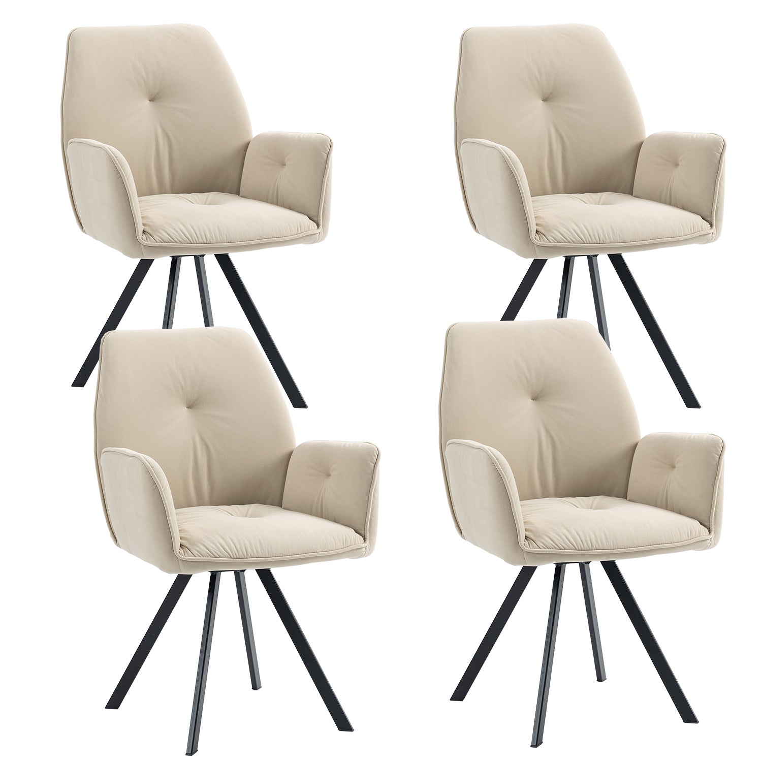 Lot de 4 chaises de salle à manger modernes pivotantes en tissu beige avec accoudoirs - CALF