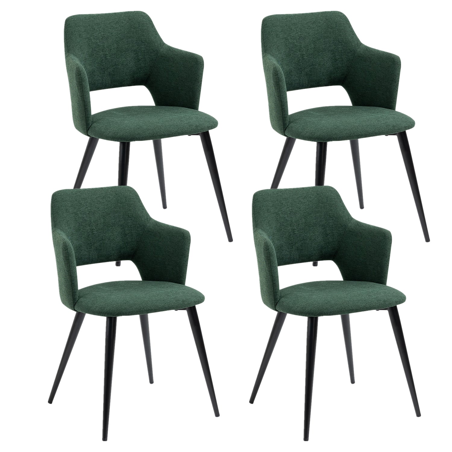 Juego de 4 sillones de comedor escandinavo con reposabrazos de tela verde - Akanji