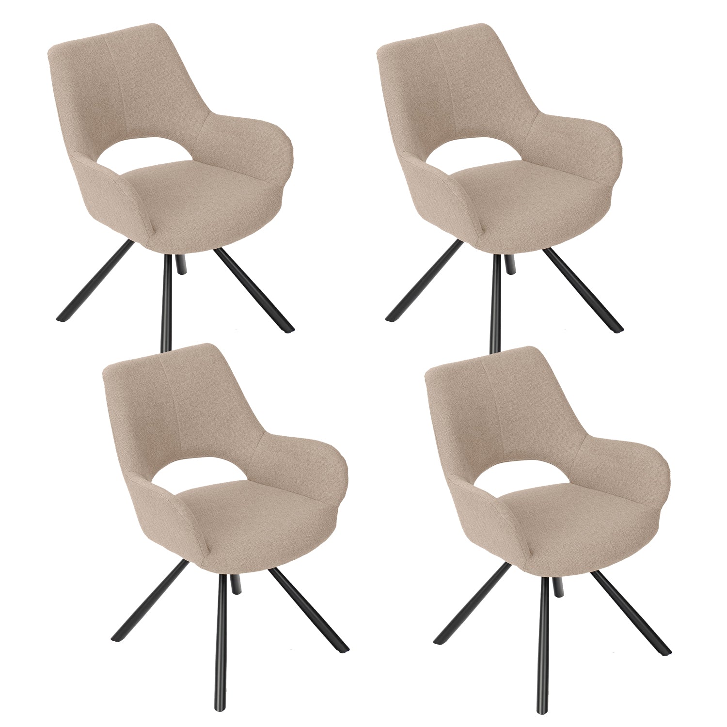Set von 4 skandinavischen Esstühle mit Beige Stoff Armlehnen - Beth