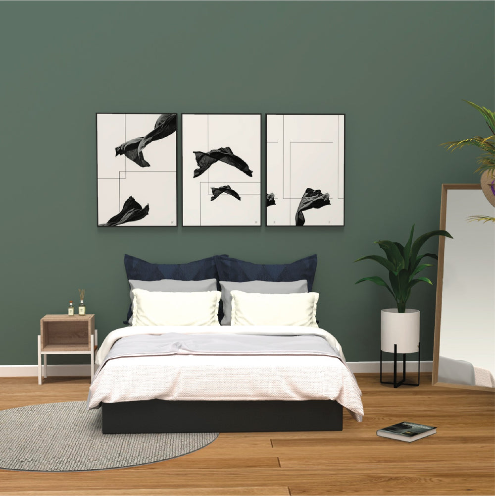 Lit coffre 2 places (140x190) avec sommier à lattes au style scandinave en similicuir noir - MAJESTY