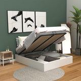 Lit coffre 2 places (140x190) avec sommier à lattes au style scandinave en similicuir blanc - MAJESTY