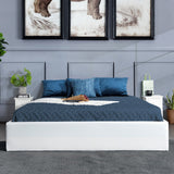 Lit coffre 2 places (160x200) avec sommier à lattes au style scandinave en similicuir blanc - MAJESTY