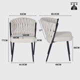 Set aus 4 Esszimmerstühlen im Industriestil mit geflochtener Rückenlehne aus beigem Stoff – MILIANA