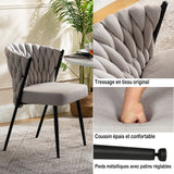 Set aus 4 Esszimmerstühlen im Industriestil mit geflochtener Rückenlehne aus beigem Stoff – MILIANA