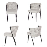 Set aus 4 Esszimmerstühlen im Industriestil mit geflochtener Rückenlehne aus beigem Stoff – MILIANA