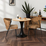 Lot de 2 chaises de salle à manger style rétro vintage avec dossier tressé en suédine marron - MILIANA