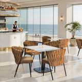 Lot de 6 chaises de salle à manger style rétro vintage avec dossier tressé en suédine marron - MILIANA