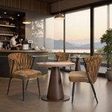 Lot de 6 chaises de salle à manger style rétro vintage avec dossier tressé en suédine marron - MILIANA