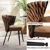 Lot de 2 chaises de salle à manger style rétro vintage avec dossier tressé en suédine marron - MILIANA