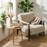 Loungesessel mit Armlehnen aus beigem Cord – DOMCO