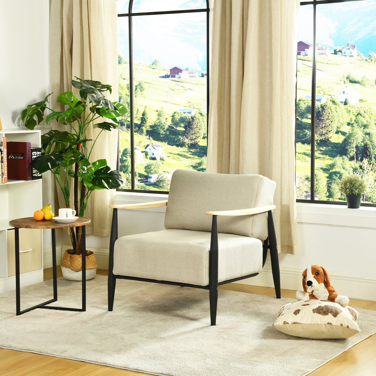 Loungesessel mit Armlehnen aus beigem Cord – DOMCO