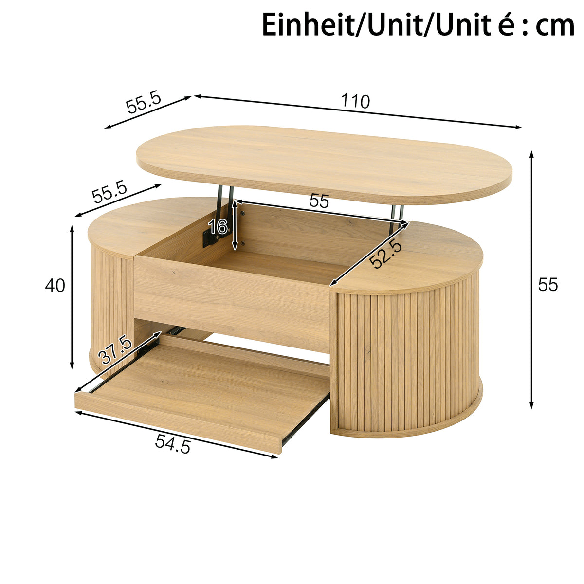 Table basse MDF ton bois avec plateau relevable