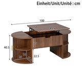 Table basse ovale en panneaux de fibres de MDF couleur noyer, hauteur réglable