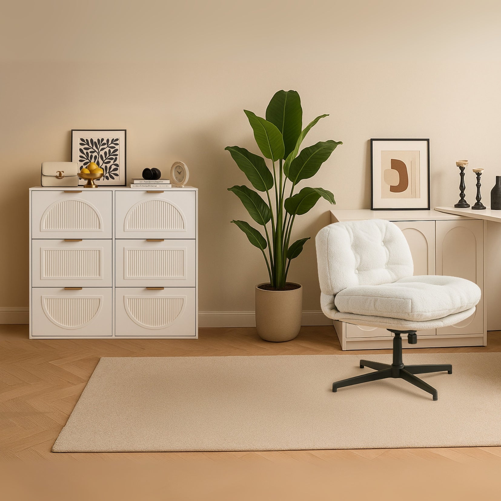 Meuble à chaussures moderne avec 6 abattants et étagères ouvertes, blanc â€?L118 x H115 x P25 cm