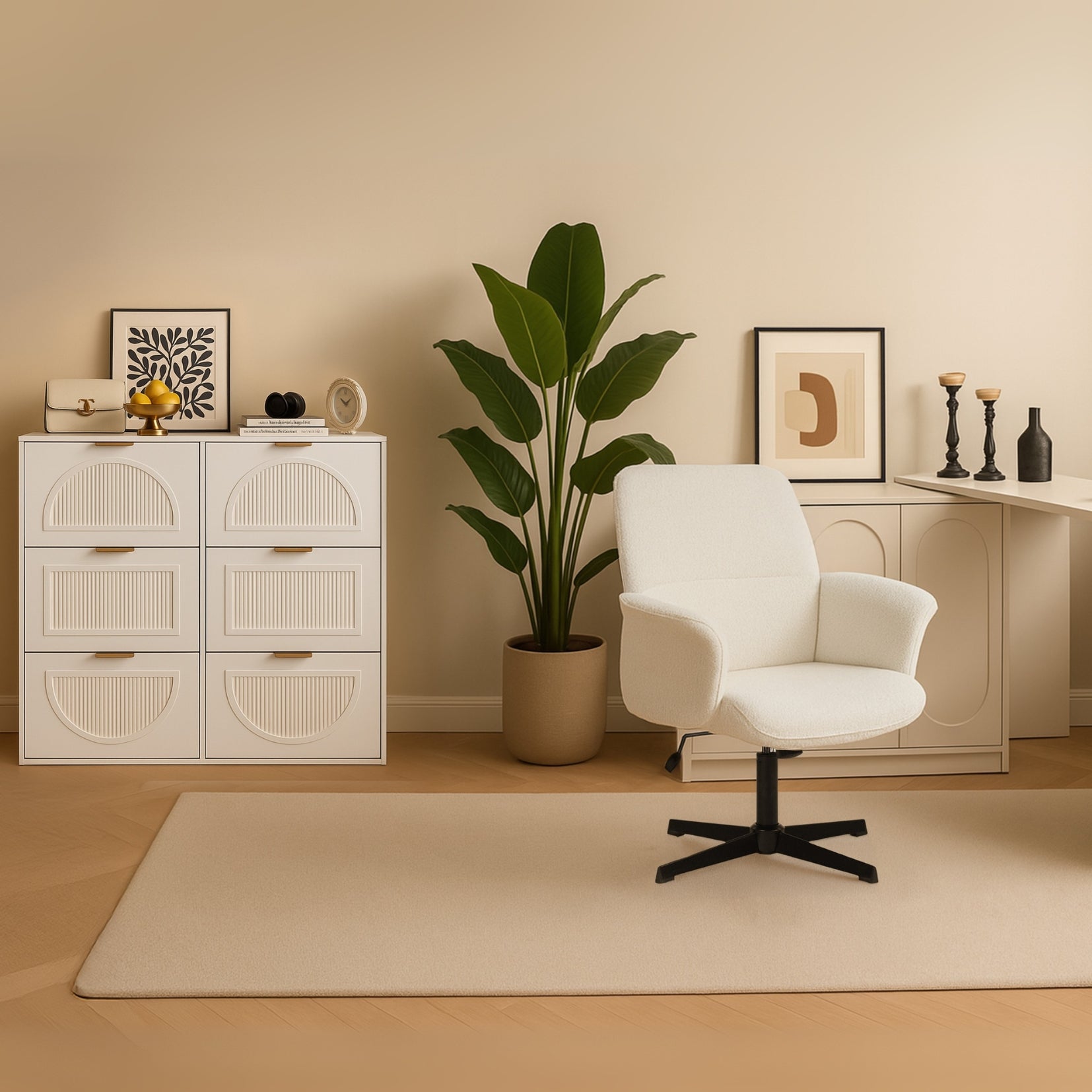 Meuble à chaussures moderne avec 6 abattants et étagères ouvertes, blanc – L118 x H115 x P25 cm