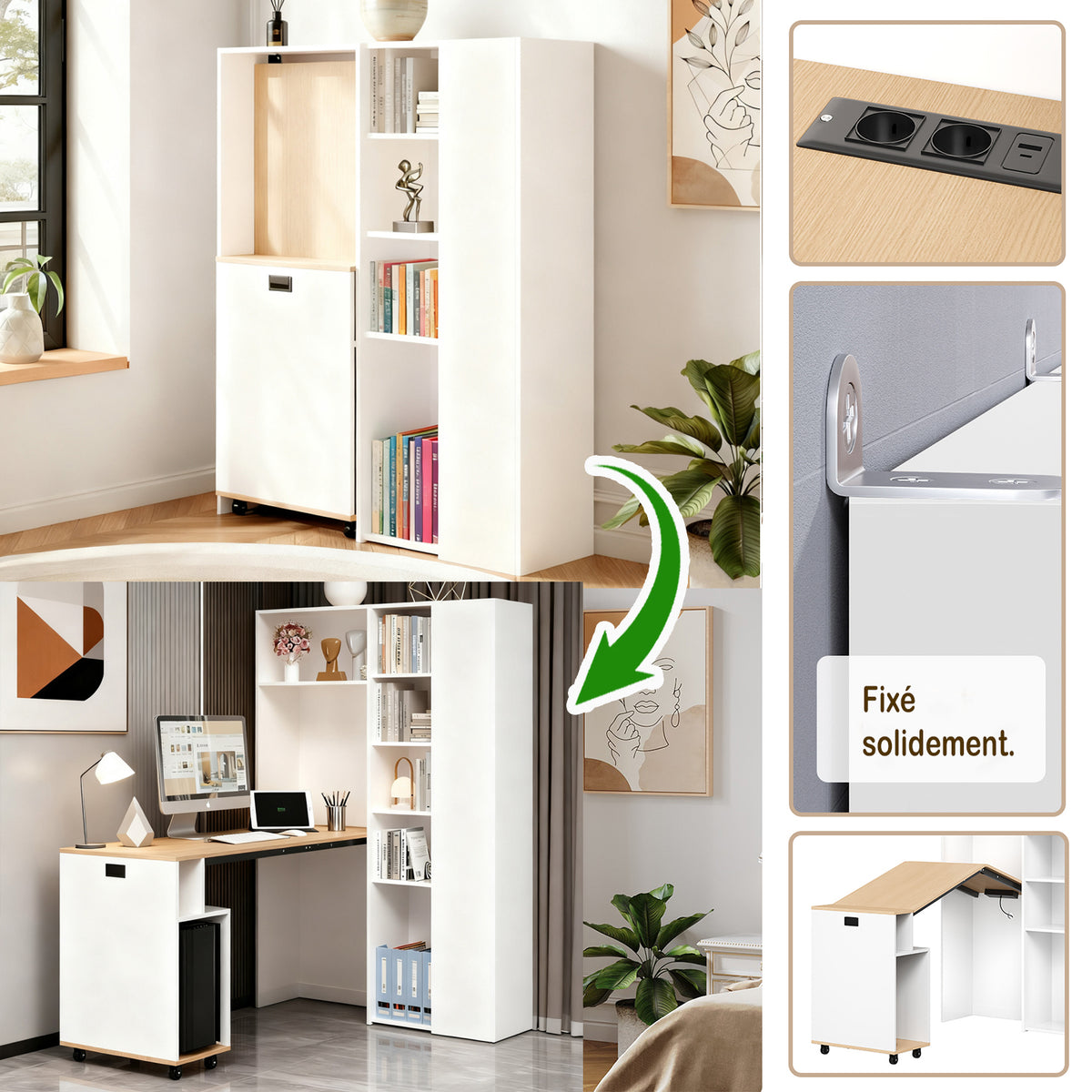 Bureau MDF blanc pliable 2 en 1