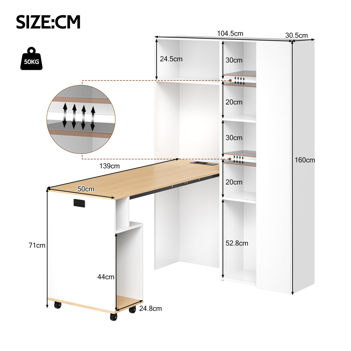 Bureau MDF blanc pliable 2 en 1