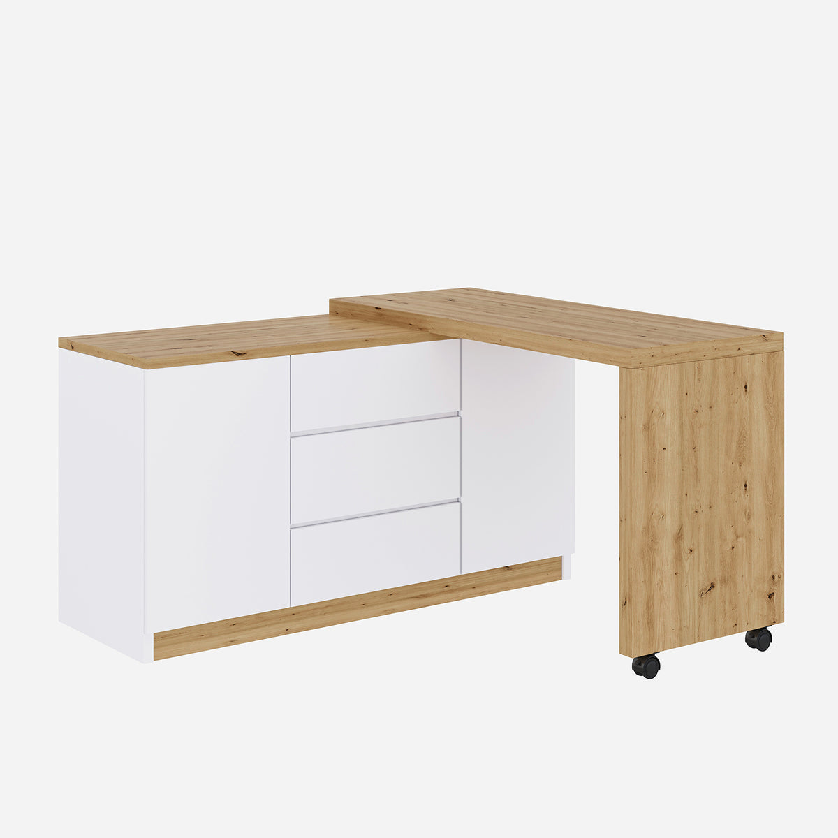 Bureau pivotant multifonctionnel en MDF blanc et chêne