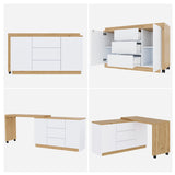 Bureau pivotant multifonctionnel en MDF blanc et chêne