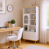 Bibliothèque multifonctionnelle blanche avec LED et portes vitrées – 78×36×180 cm