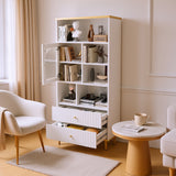 Bibliothèque multifonctionnelle blanche avec LED et portes vitrées – 78×36×180 cm