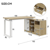 Bureau MDF blanc et ton bois naturel en forme de L