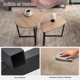 Lot de 2 tables basses gigognes style industriel en métal noir et bois imitation chêne ââ‚?LAYA