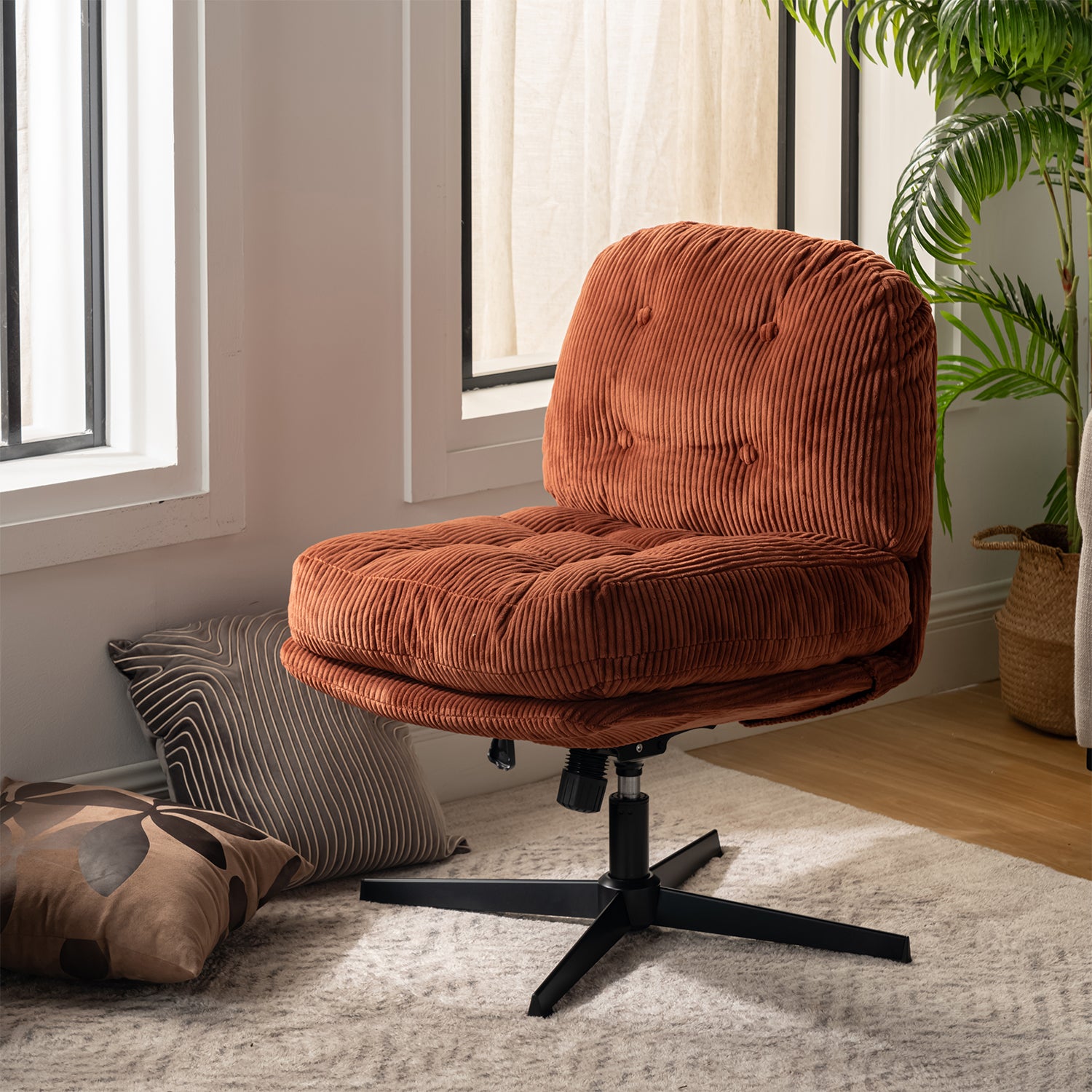 Poltrona lounge girevole e regolabile in velluto a coste color mattone - ALINTONEX