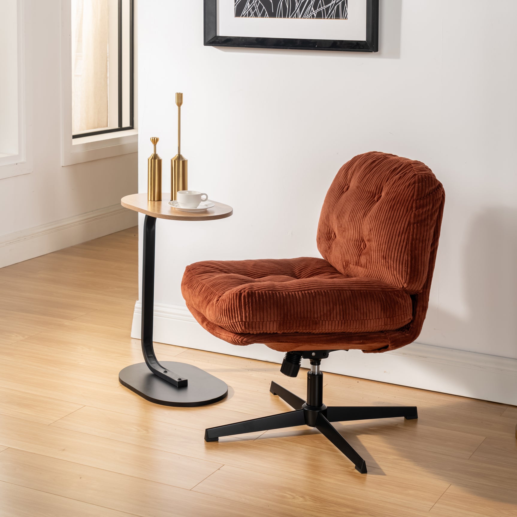 Fauteuil lounge pivotant et réglable en en velours côtelé brique - ALINTONEX