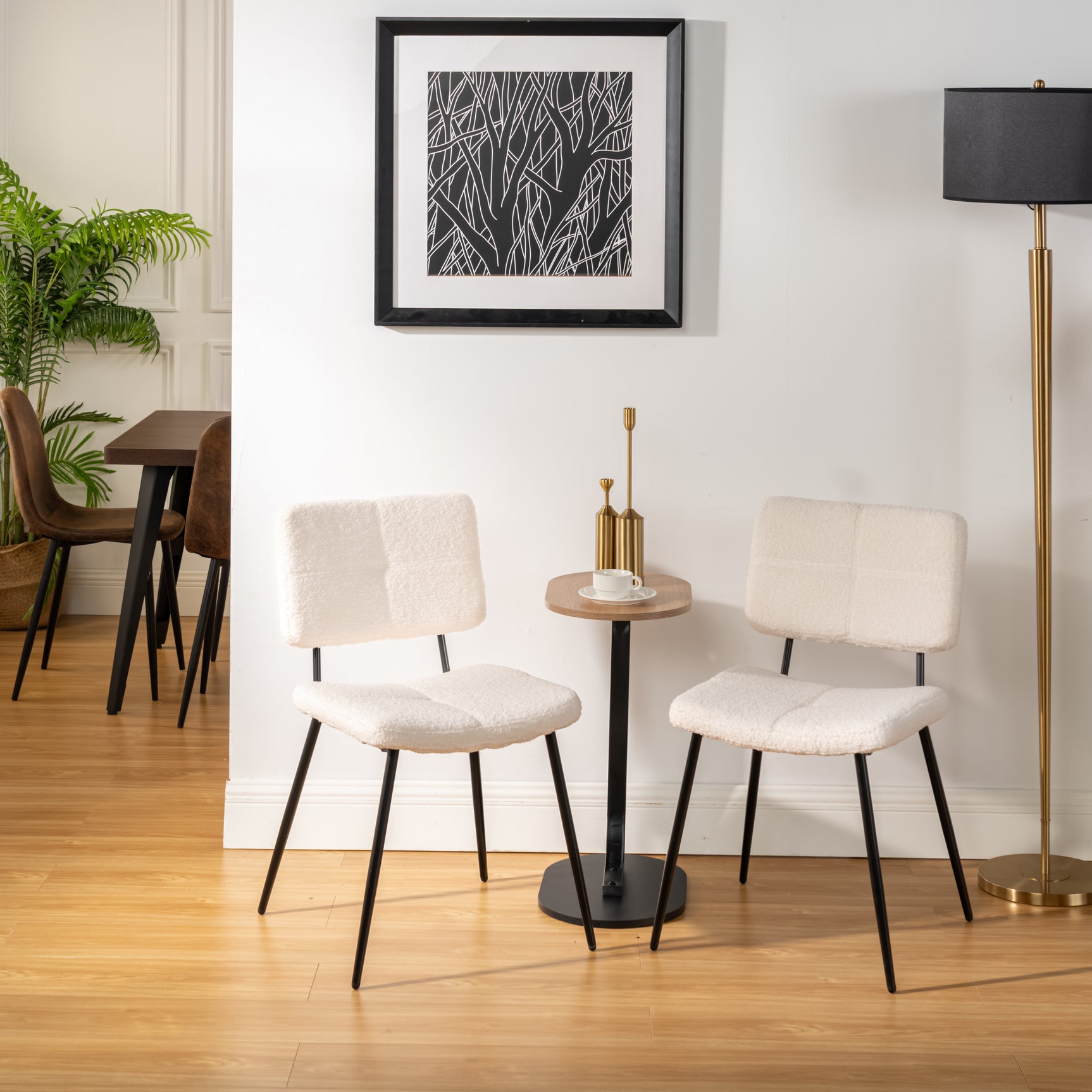 Lot de 4 chaises de salle à manger scandinaves en tissu mouton boulette beige - POMONA
