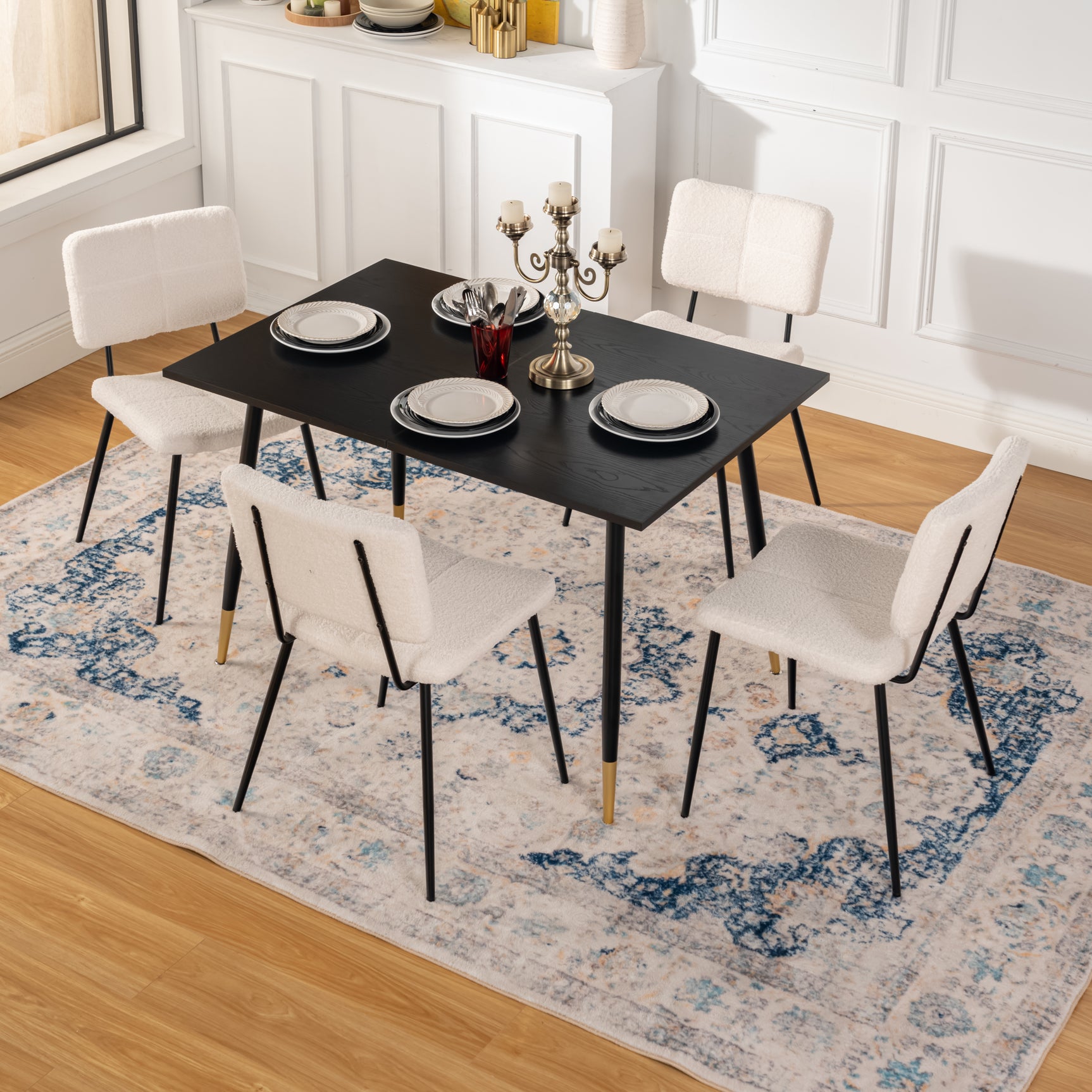 Lot de 4 chaises de salle à manger scandinaves en tissu mouton boulette beige - POMONA