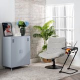 Verstellbarer Freizeitsessel aus grauem Chenille-Stoff, um 360° drehbar – LAMBERY