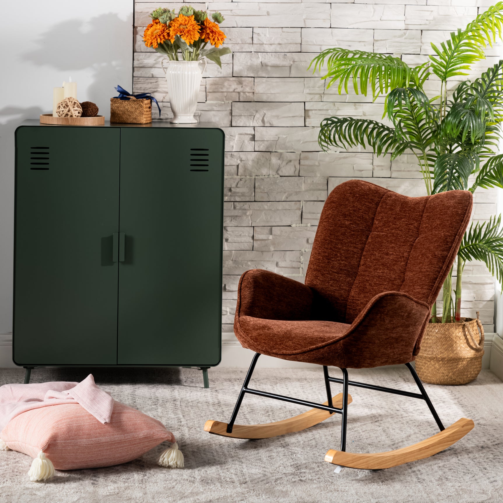 Scandinavian breastfeeding armchair with brick -red red -stable chanter armilies - kanas