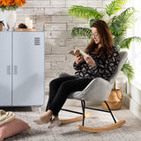 Fauteuil à bascule allaitement scandinave avec accoudoirs en chenille gris cendré à surpiqûres - KANAS