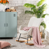 Fauteuil à bascule allaitement scandinave avec accoudoirs en chenille blanche à surpiqûres - KANAS