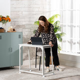 Bureau/table d'ordinateur pliant scandinave avec 4 roulettes en bois blanc et en métal blanc - ASCOLI