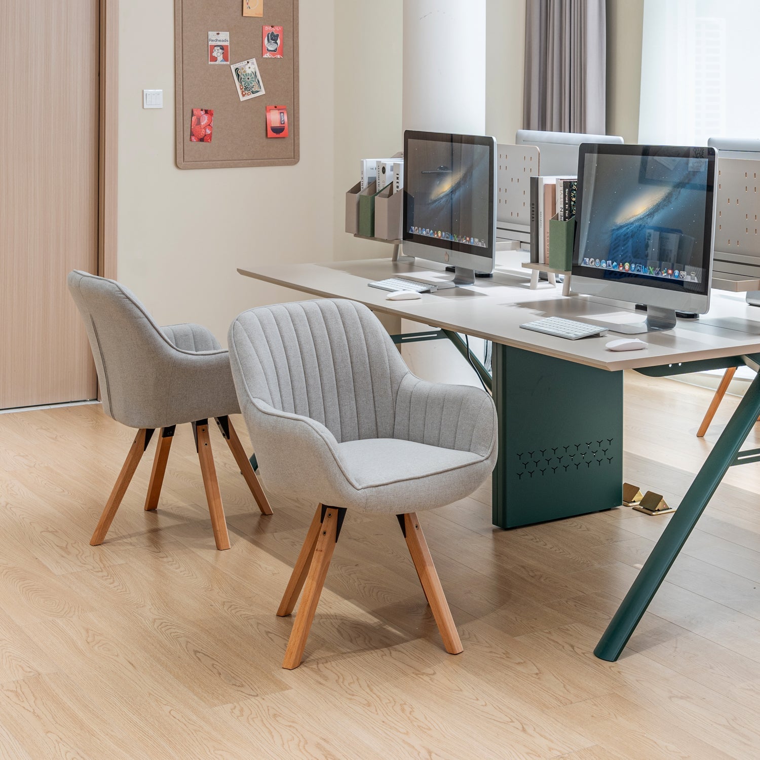 Set di 6 comode sedie per sala da pranzo in tessuto beige, girevoli a 360° - CARSON FABRIC BEIGE 6PZ