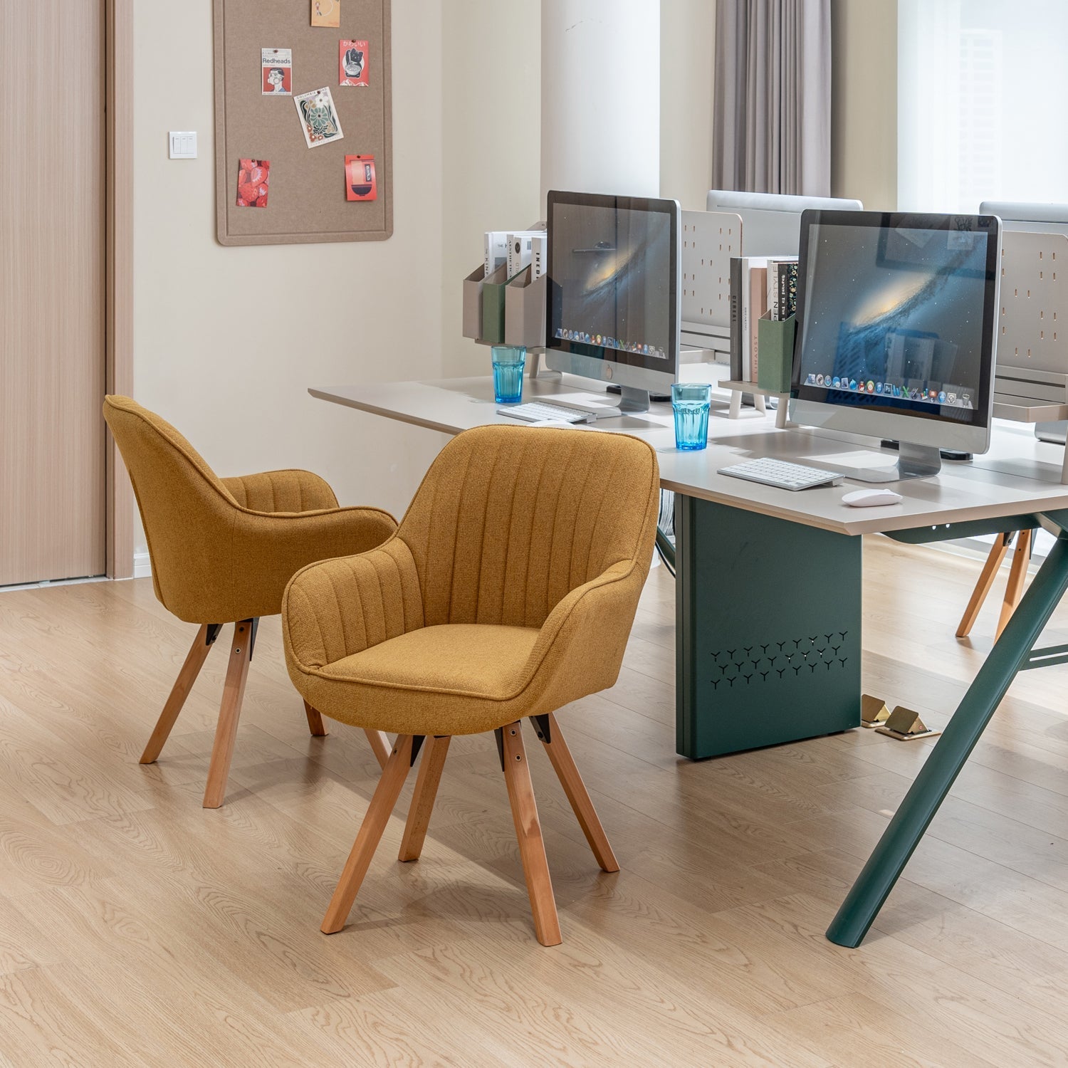 Set di 4 comode sedie da pranzo in tessuto giallo con rotazione a 360° - CARSON FABRIC YELLOW 4PZ
