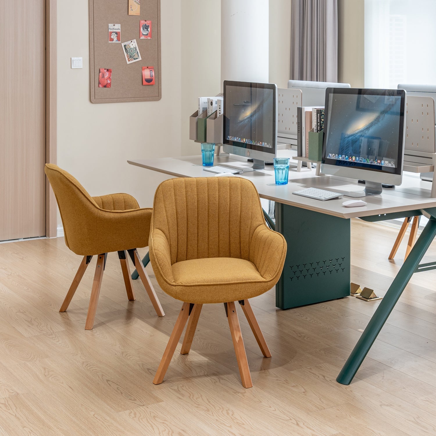 Set di 4 comode sedie da pranzo in tessuto giallo con rotazione a 360° - CARSON FABRIC YELLOW 4PZ