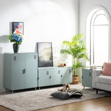 Hellgrüner Metallschrank/Spind im Industriestil mit Regalen und 2 Türen – WALNUSS