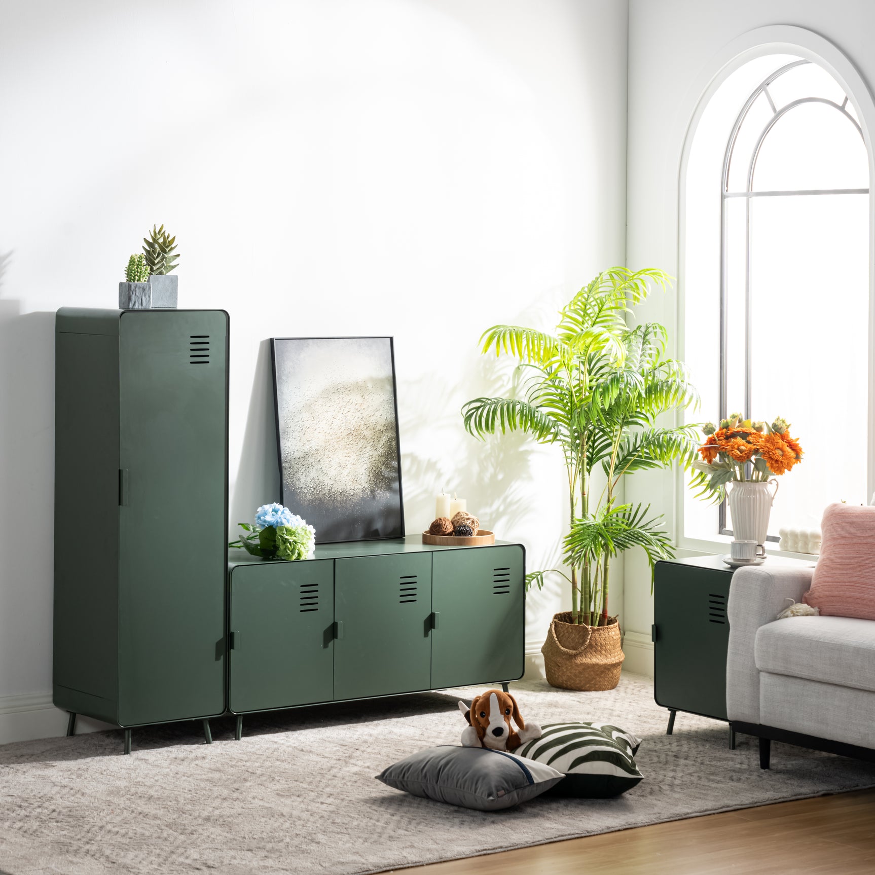 Armoire/Casier métallique vert au style industriel avec étagères - WALNUT