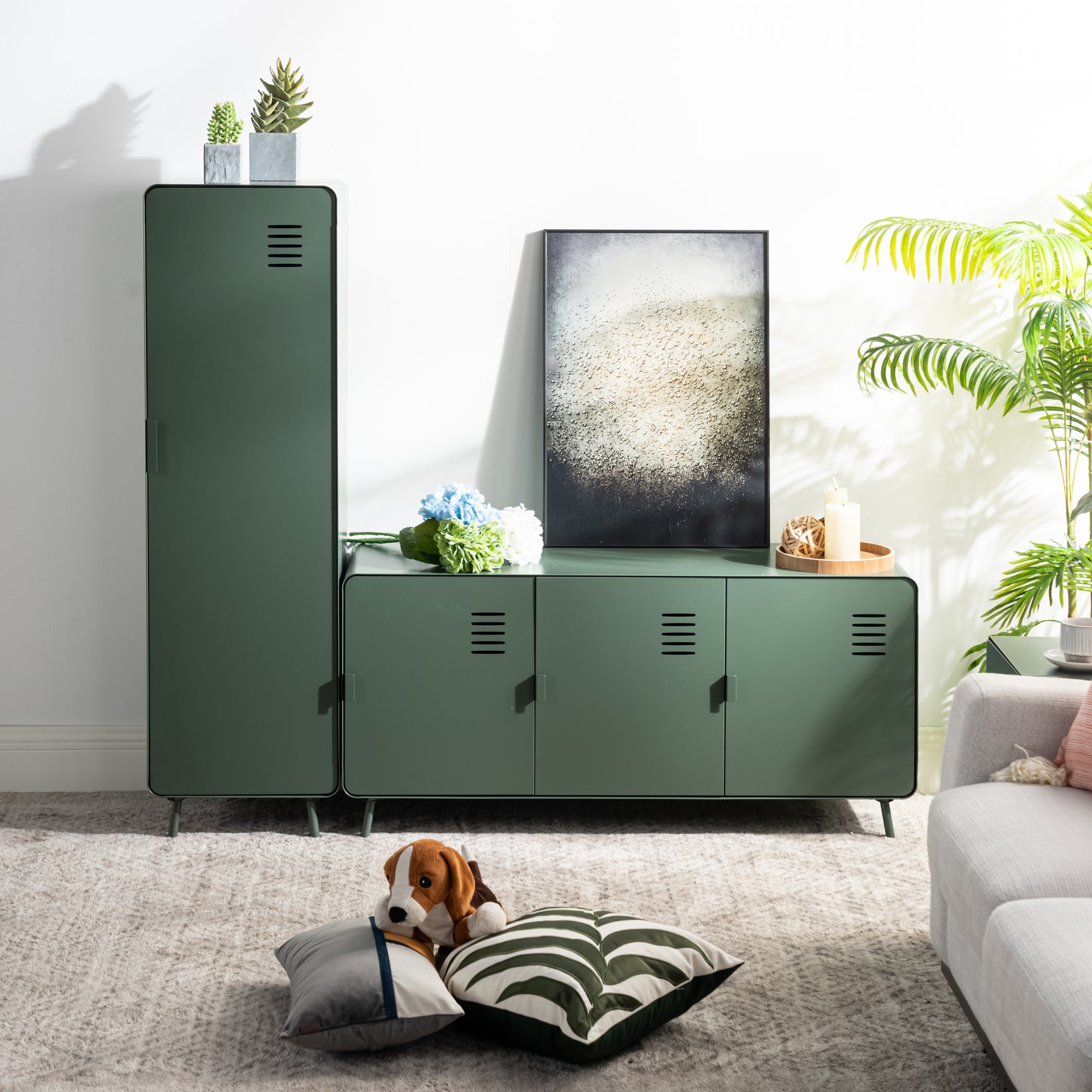 Armoire/Casier métallique vert au style industriel avec étagères - WALNUT