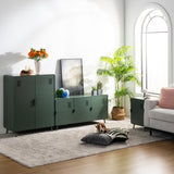 Meuble TV/Buffet salon en métal vert 3 portes et plateau en bois avec étagères - WALNUT